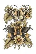chrysanthemum flower with semicolon and butterfly  tattoo design idea