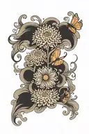 chrysanthemum flower with semicolon and butterfly  tattoo design idea