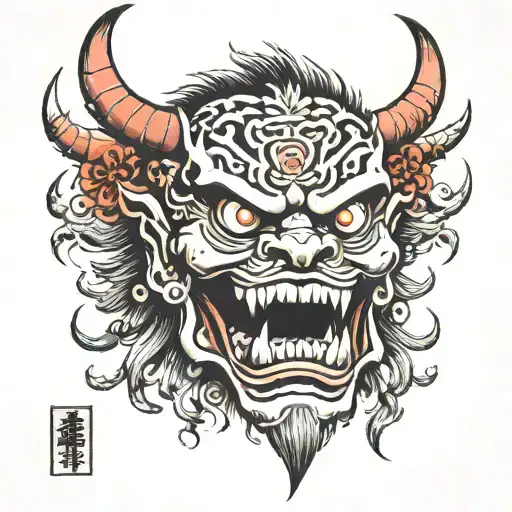 oni demon mask tattoo design idea
