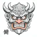 oni demon mask tattoo design idea