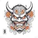 oni demon mask tattoo design idea