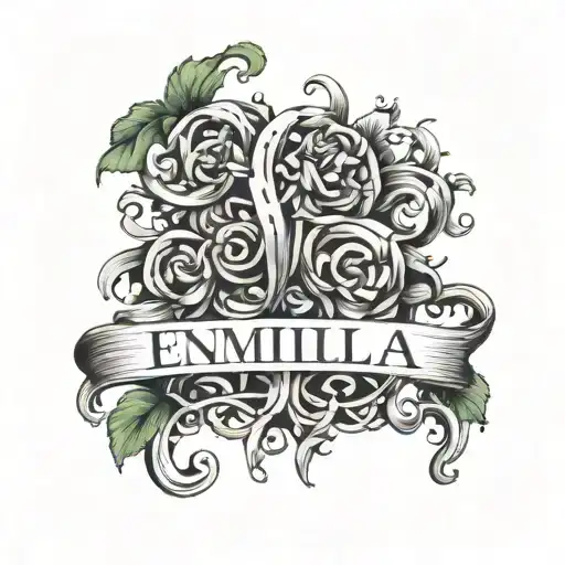 Emilia spelled out with jade vines hanging tattoo design idea