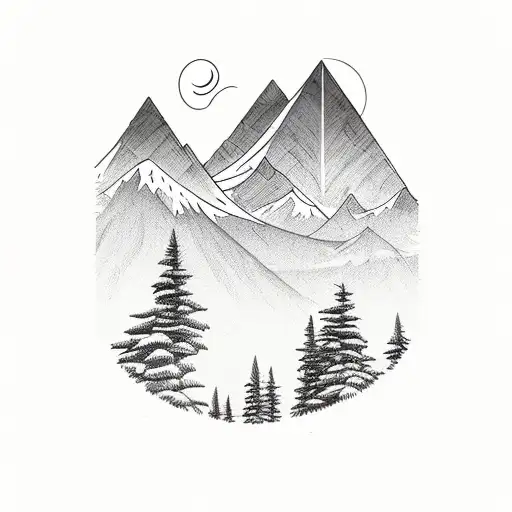 represent two types of weather, cold weather with mountains and forest, and hot weather with beach and local flor tattoo design idea