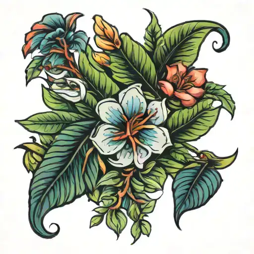 Costa Rican rainforest flowers  tattoo design idea