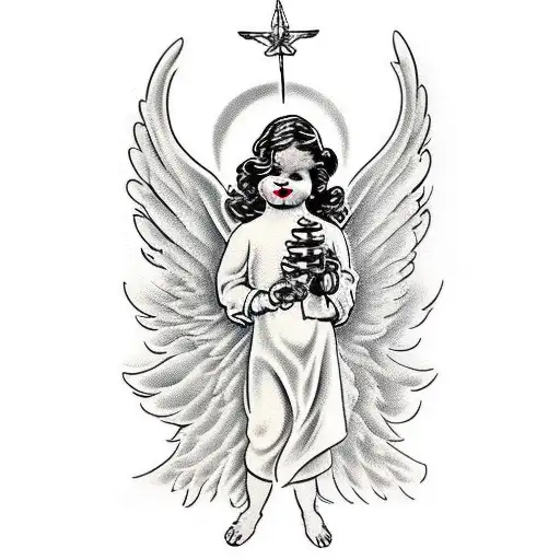 angel with wings in the clouds tattoo design idea