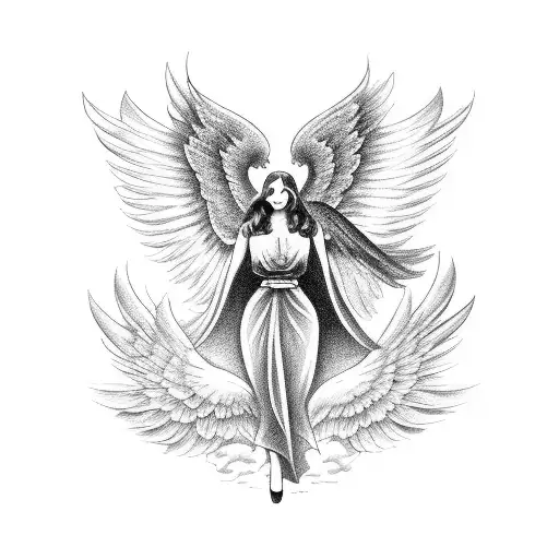 angel with wings in the clouds tattoo design idea