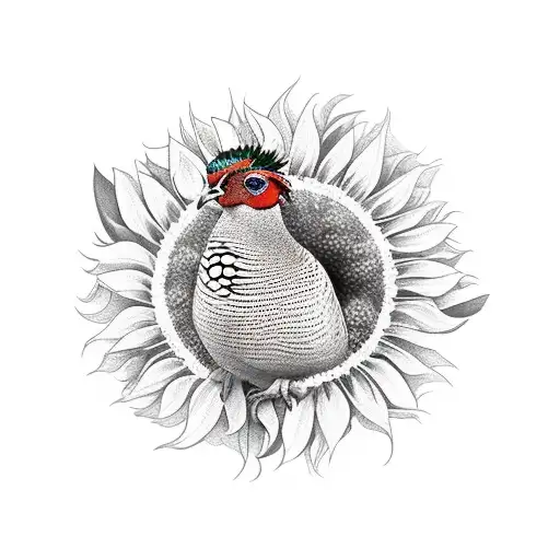 pheasant with sunflowers tattoo design idea