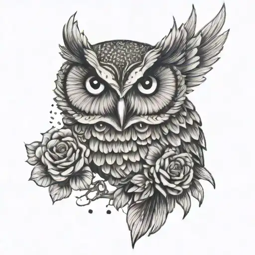 owl with the dead flowers blooming like the character san lang from the show heavens official blessing tattoo design idea