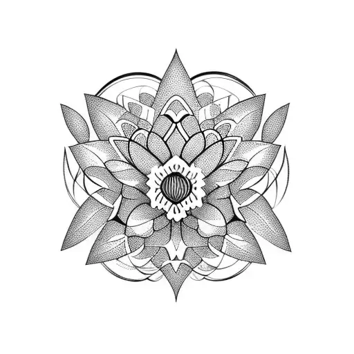 lotus flower butterfly and geometric ornamental around abdomen tattoo design idea