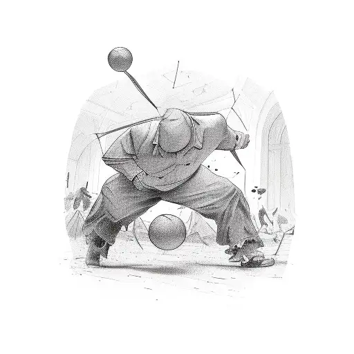 Life story of a man with following items: handball, university, two kids tattoo design idea