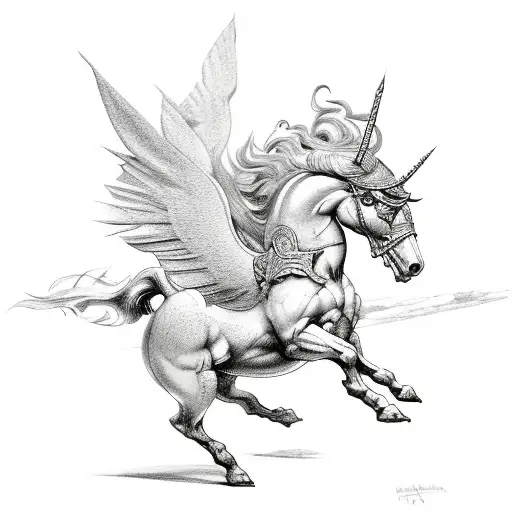 Bellerophon riding Pegasus into battle against the Chimera tattoo design idea