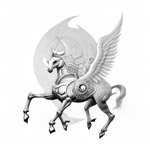 Bellerophon riding Pegasus into battle against the Chimera tattoo design idea