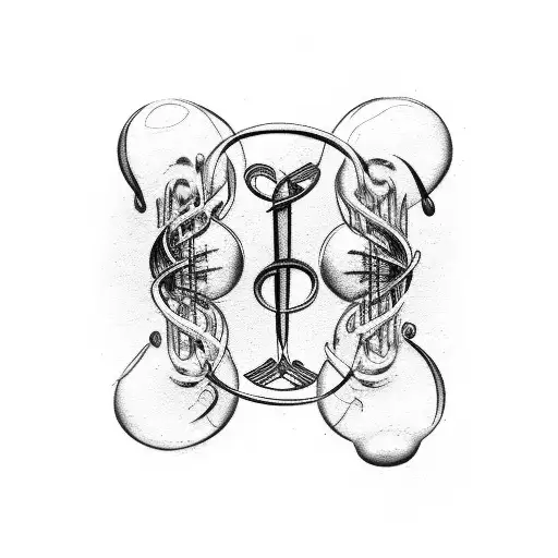 treble clef brain "77" dumbbell  tattoo design idea