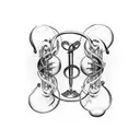 treble clef brain "77" dumbbell  tattoo design idea