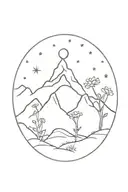 wild flowers blazing fire mountain three peaks under starry sky tattoo design idea