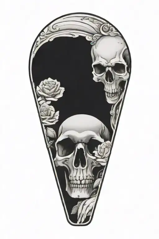 tomb stone and coffin surrounded stylus femme tattoo design idea
