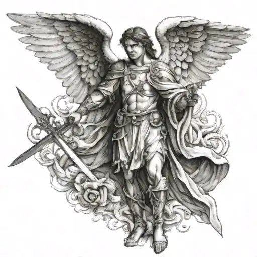 archangel gabriel holding a sword tattoo design idea