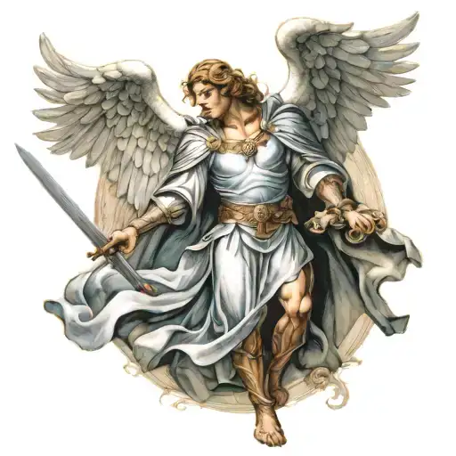 archangel gabriel holding a sword tattoo design idea