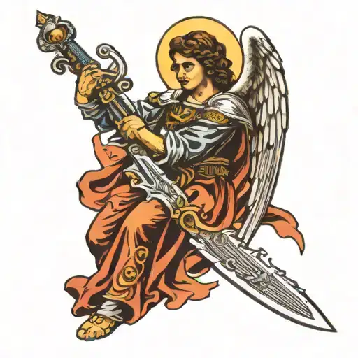 archangel gabriel holding a sword tattoo design idea