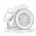 car tire with cool smoke tattoo design idea
