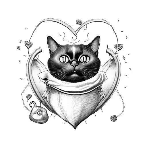cartoon black cat inside heart tattoo design idea