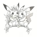 pikachu in love bulbasaure tattoo design idea