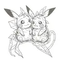 pikachu in love bulbasaure tattoo design idea