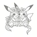 pikachu in love bulbasaure tattoo design idea