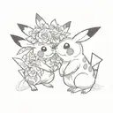 pikachu in love bulbasaure tattoo design idea