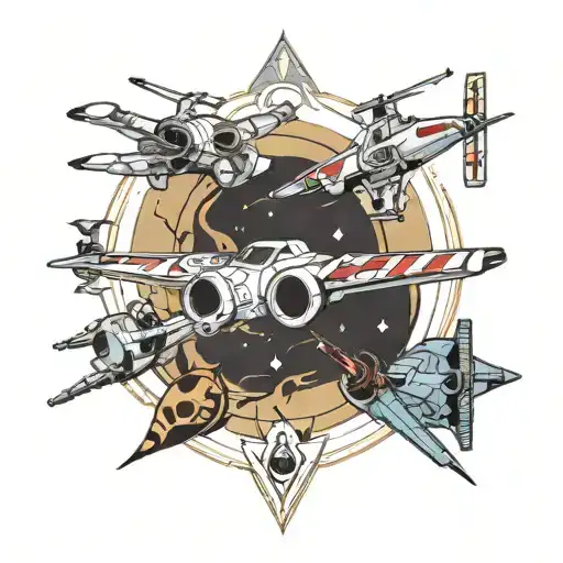 X-wing from star wars, squirtle, summoned skull from yugioh, vault boy, hidden blade from assasins creed and Lurtz tattoo design idea