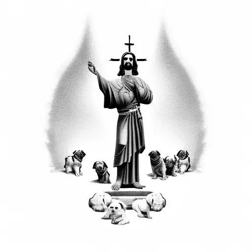 religious Tattoo of standing saint Lazarus with bulldogs at his feet tattoo design idea
