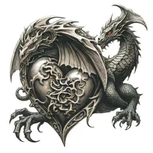 a dragon protecting a heart tattoo design idea