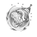 design a tattoo terrestrial globe where the shape of the sphere is replaced with an apple. placed atop three textbooks. tattoo design idea