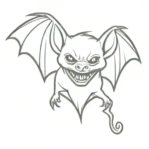 vampire bat cute flying teeth tattoo design idea