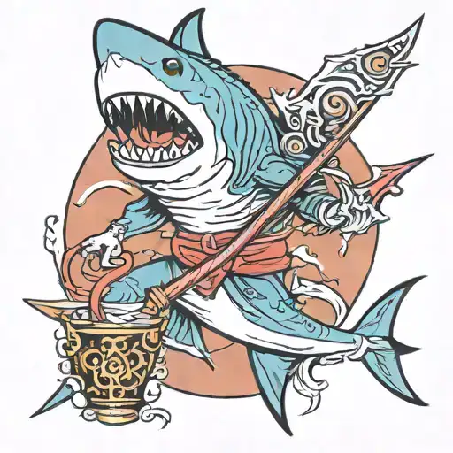 shark and wizard and pool cue tattoo design idea