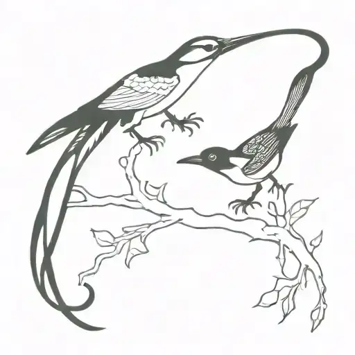 magpie and gecko black white tattoo design idea