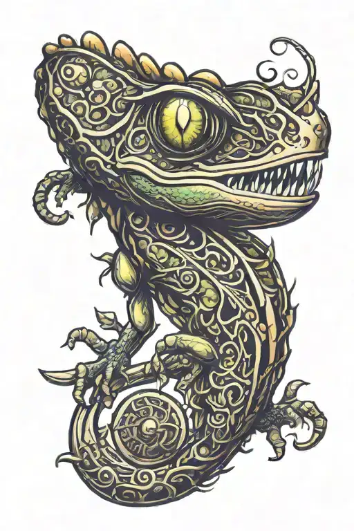 A coffee bean morphing into a king chameleon tattoo design idea
