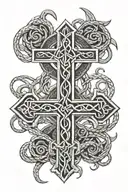 Celtic cross with snakes wrapped tattoo design idea