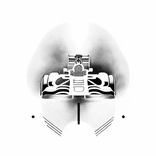 A sleek, minimalist design of a Formula 1 car speeding through a Finnish landscape tattoo design idea