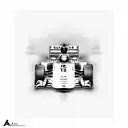 A sleek, minimalist design of a Formula 1 car speeding through a Finnish landscape tattoo design idea