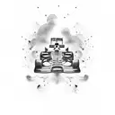 A sleek, minimalist design of a Formula 1 car speeding through a Finnish landscape tattoo design idea