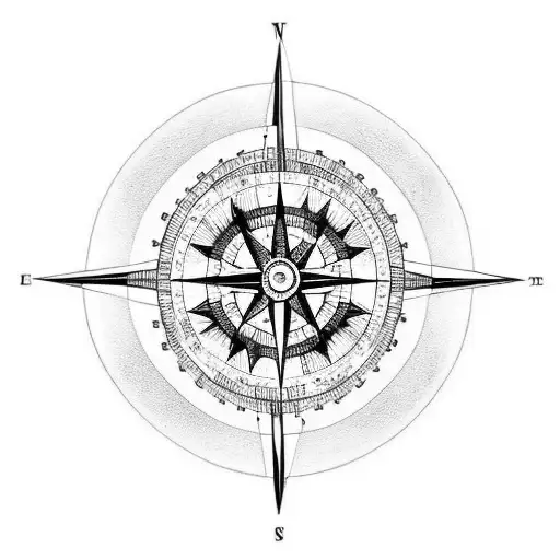 A minimalist tattoo design of a vinyl record with a compass rose in the center, symbolizing your love for music and travel tattoo design idea