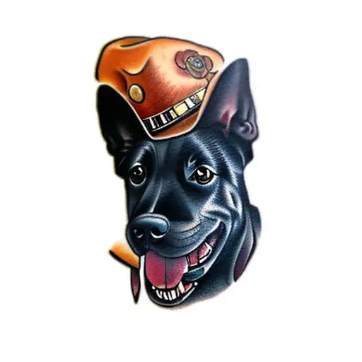dog with cowboy hat tattoo design idea