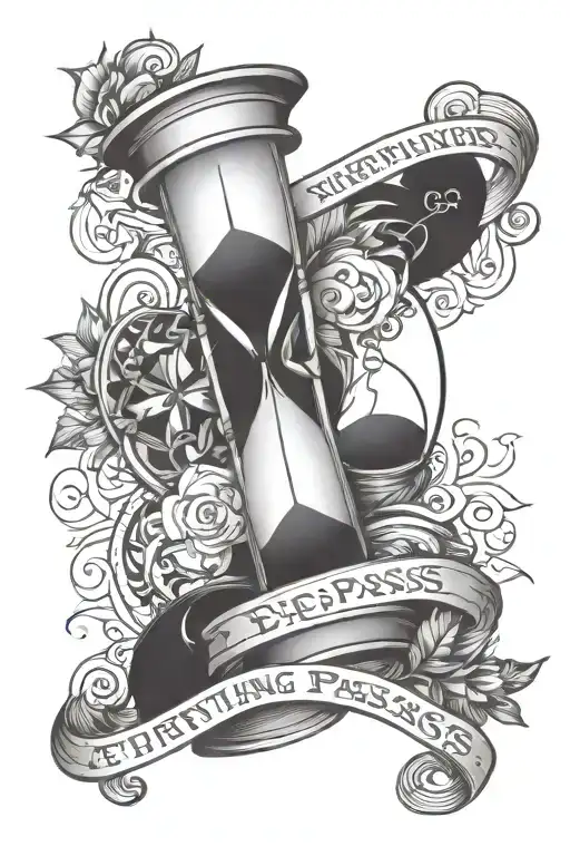 Hourglass with the phrase "everything passes" tattoo design idea