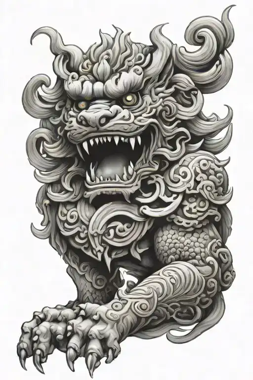 foo dog guarding tattoo design idea