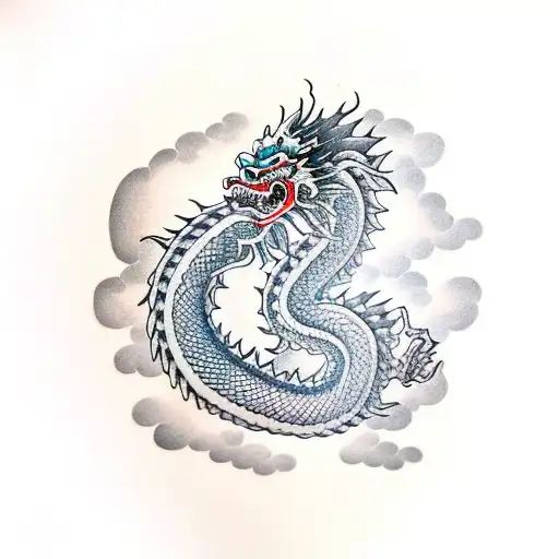 chinese Dragon around clouds tattoo design idea