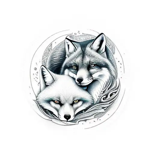 fox and wolf hugging each other like yin and yang tattoo tattoo design idea