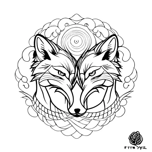 fox and wolf hugging each other like yin and yang tattoo tattoo design idea