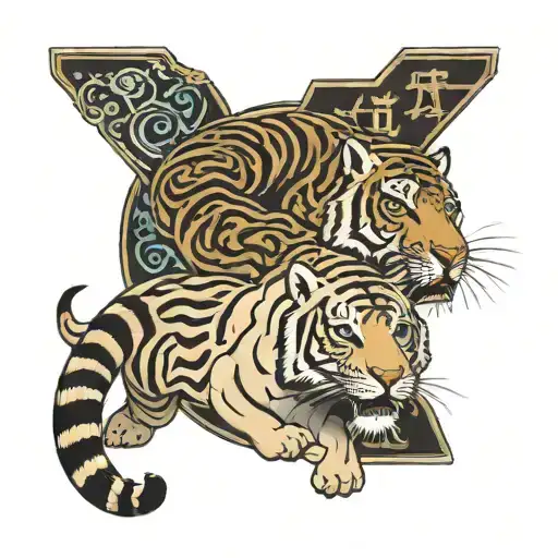 Chinese Tiger and Jaguar with Pisces yin & yang  tattoo design idea