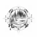 mysterious disappearing forest path with broken compass tattoo design idea